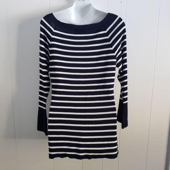 Charlie Paige Blue and White Striped Bateau Neck Sweater Top M - Picture 3 of 8